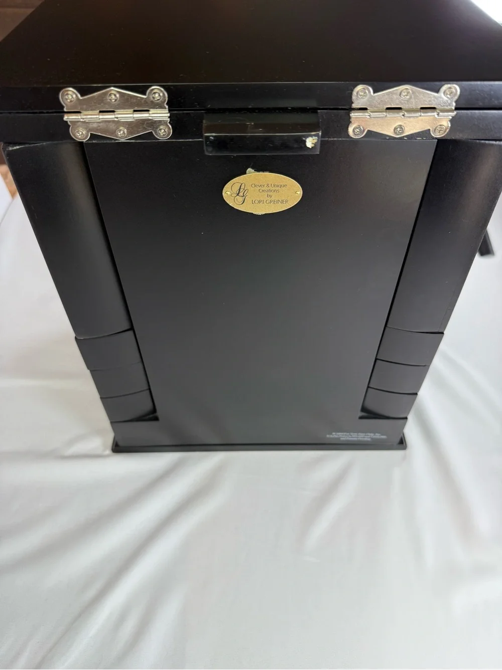 Lori Greiner Black Wood Jewelry Box Armoire Organizer Swing-Out Doors & Mirror